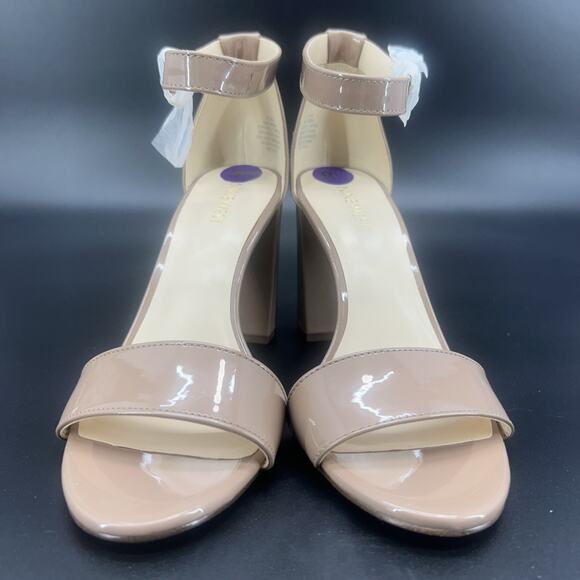 Nine West Abrah Womens 8.5 Tan Nude Patent Leather Ankle Strap Open Toe Sandals - Picture 9 of 9